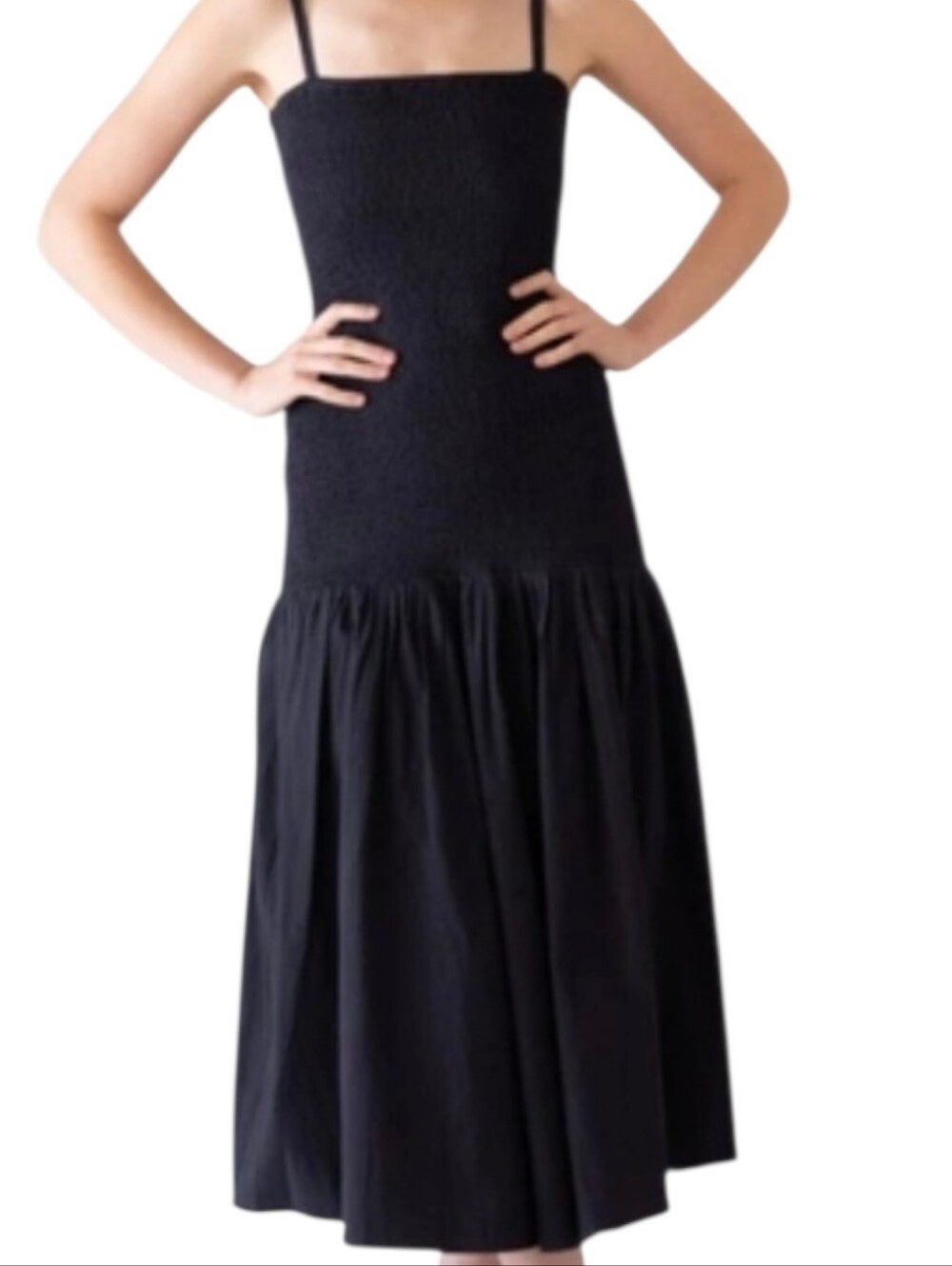 Laude The Label Midi Dress Fitted Smocked Black M Organic Cotton